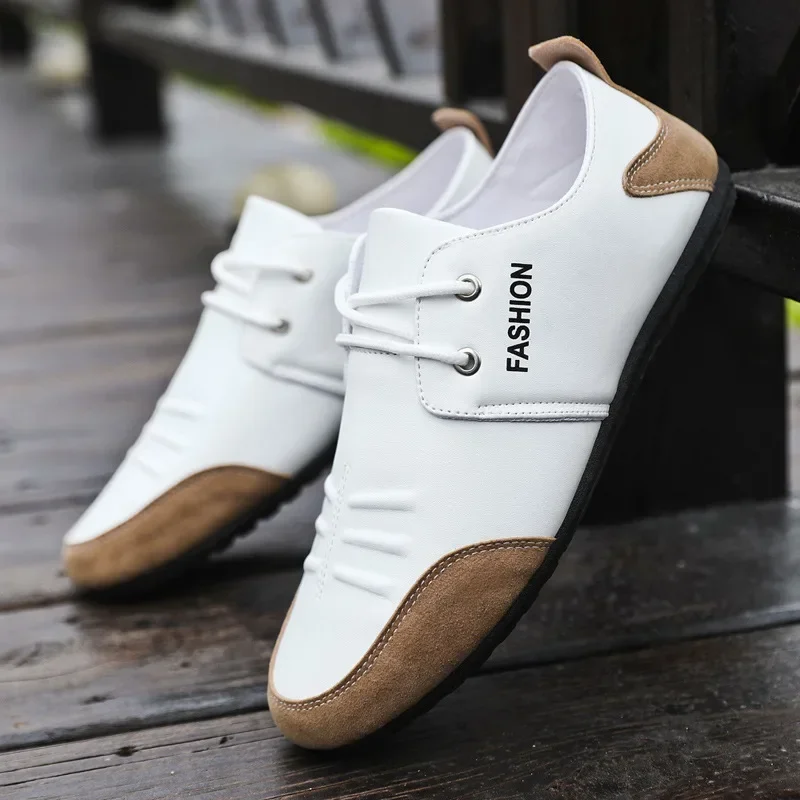 Men'S Shoes Green And White - Flat Men Shoes Leisure Leather Shoes