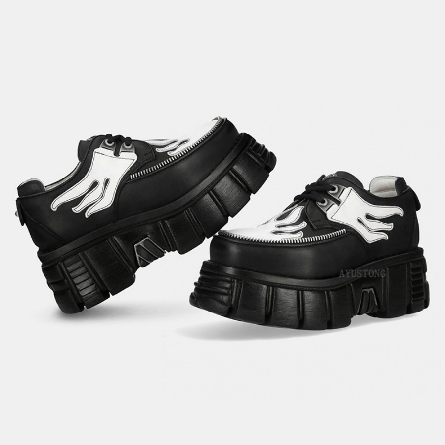 Women Black White Flame Print  - Men'S Shoes Black And White 评论和价格