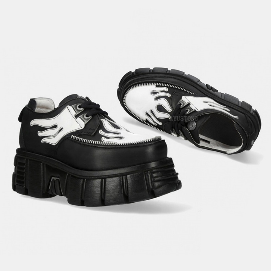 Women Black White Flame Print  - Men'S Shoes Black And White 评论和价格