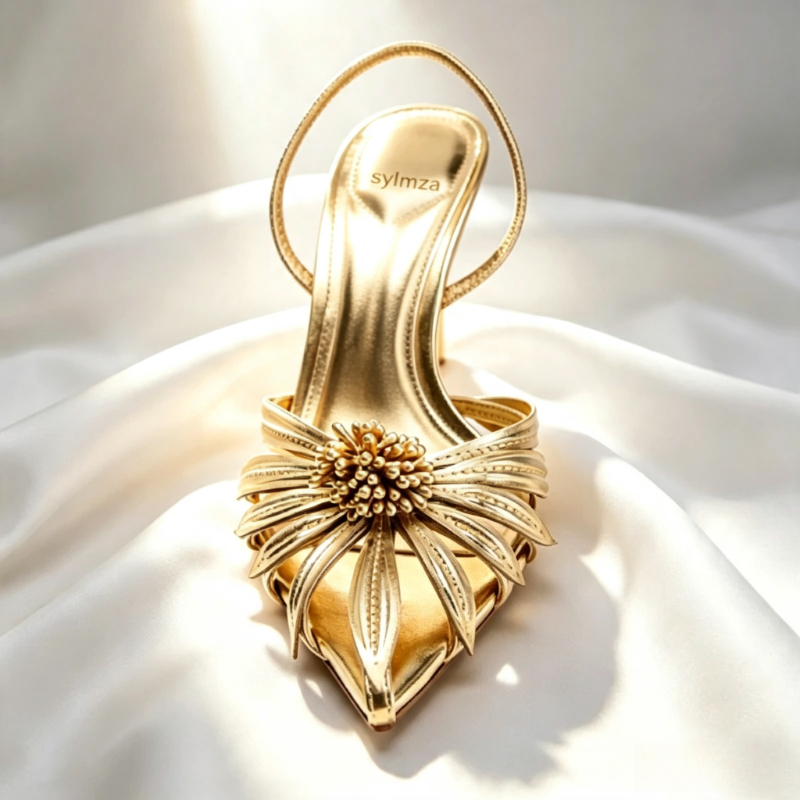 Luxury Gold Floral Detail Slin - Dress Shoe Pointed 评论和价格