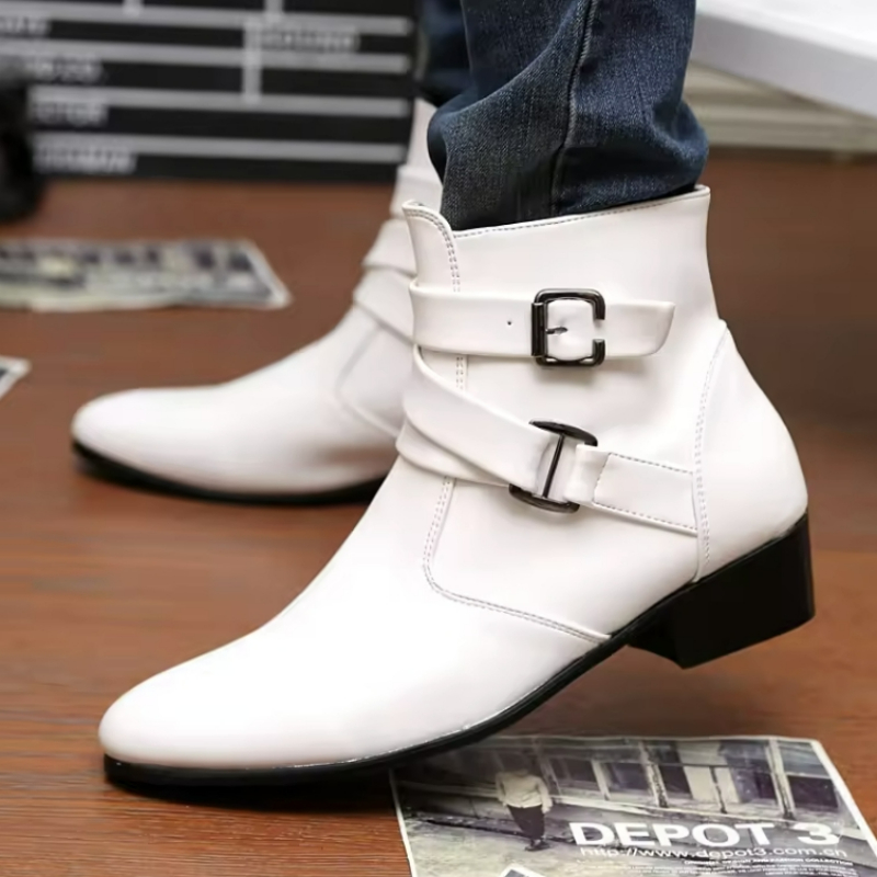 Luxury Men Boots Leather Chels - Men'S Shoes Black And White 评论和价格