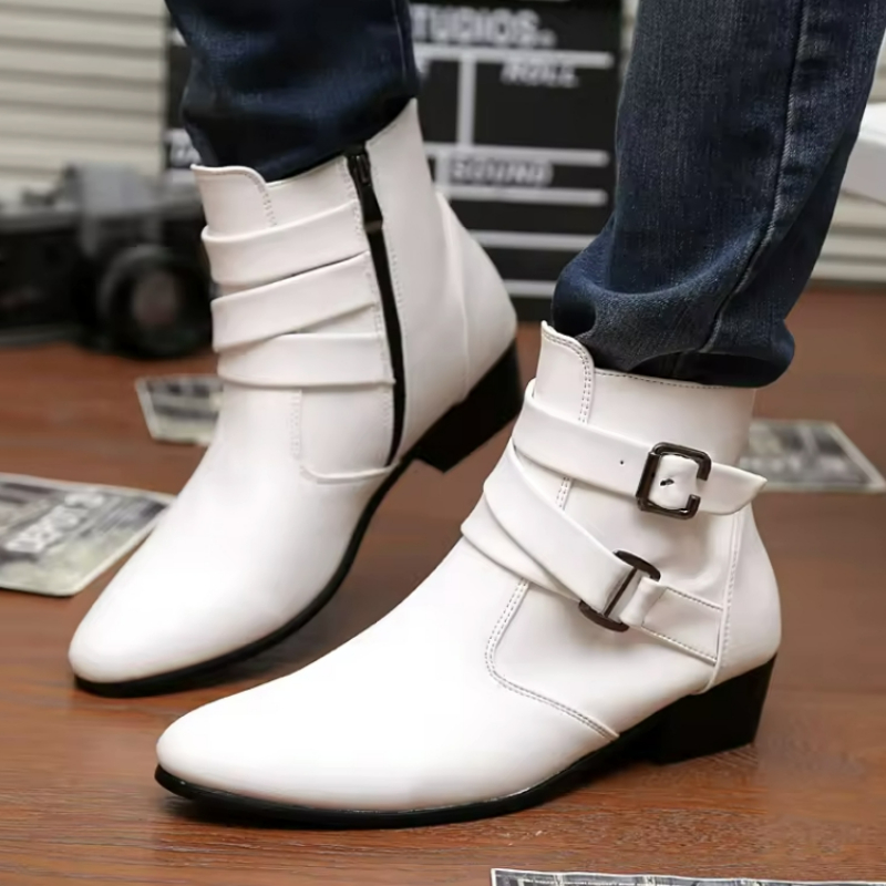 Luxury Men Boots Leather Chels - Men'S Shoes Black And White 评论和价格